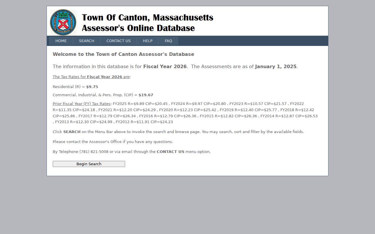 Canton residents directory assessor database search landing screen