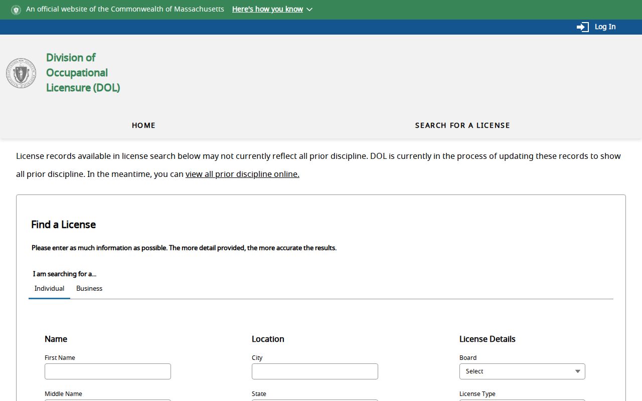 Canton residents directory Massachusetts license search fields