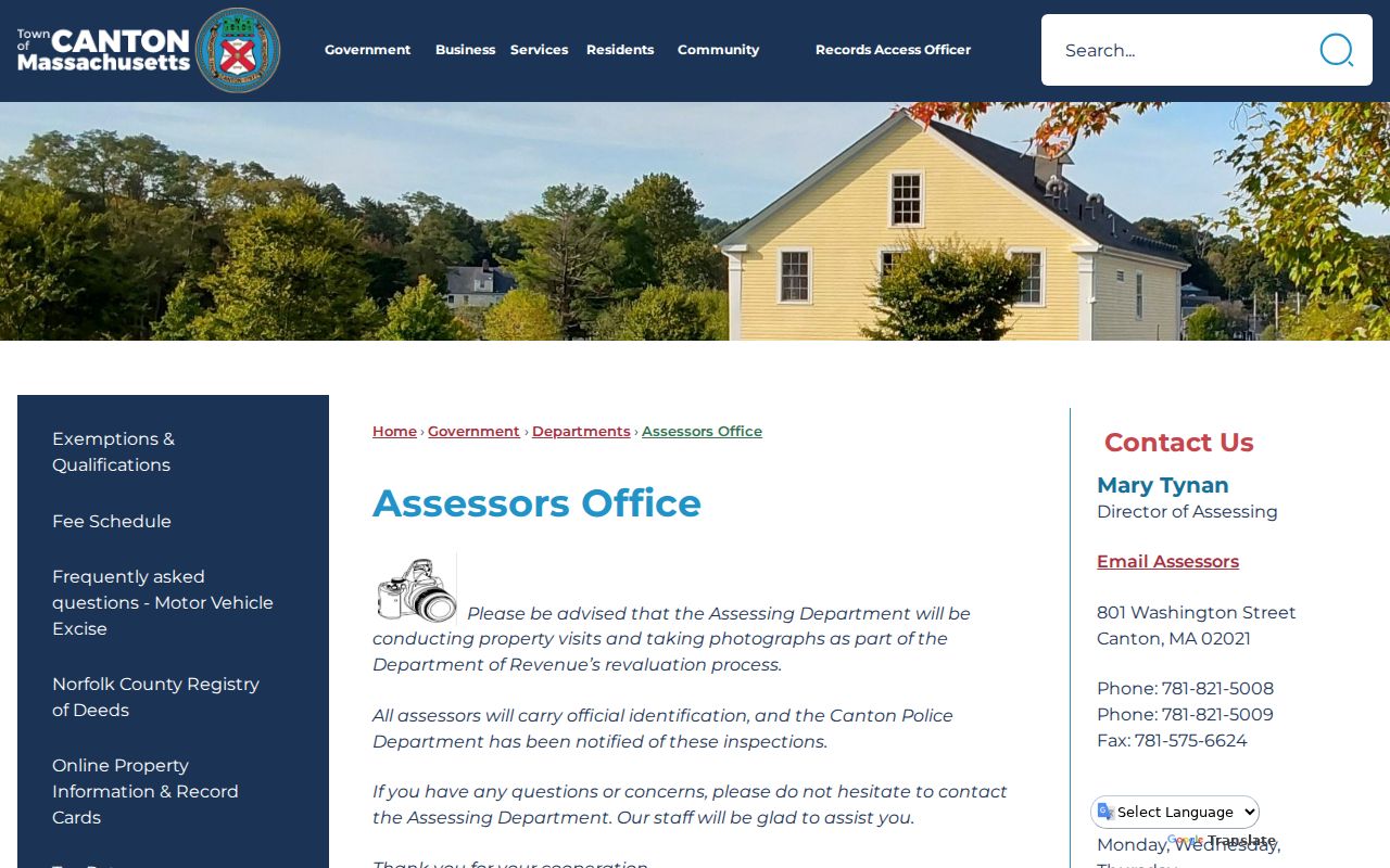 Canton residents directory ownership records at the Assessors Office