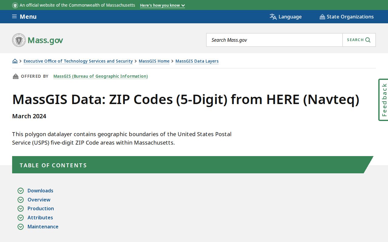 Canton ZIP code directory MassGIS ZIP boundary data information