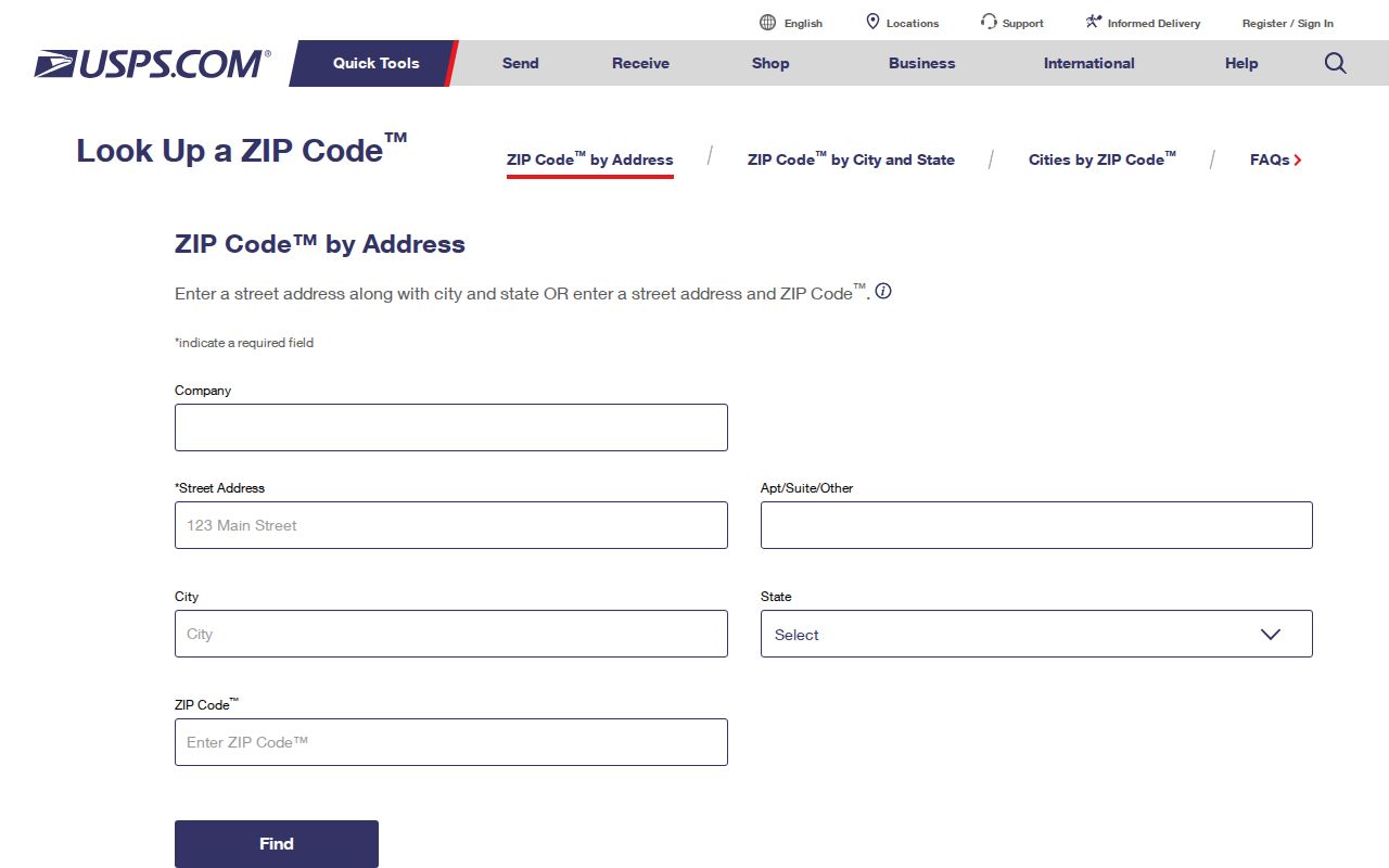 Canton ZIP code directory USPS address lookup screen